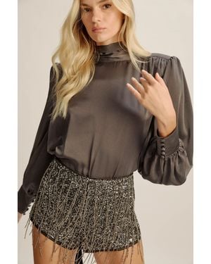 Bardot Revana Satin Tie Neck Blouse - Natural