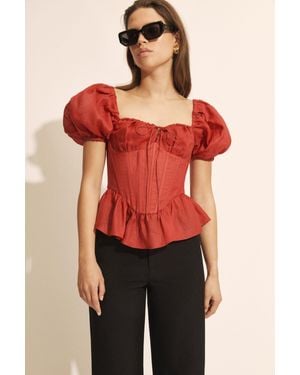 Bardot Esra Puff Sleeve Corset Top - Red