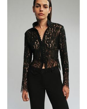 Bardot Remly Button Front Lace Top - Black