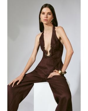 Bardot Cavarly Linen Halter Top - Brown