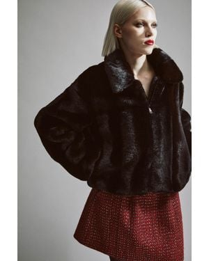 Bardot Sylvie Zip Faux Fur Jacket - Brown