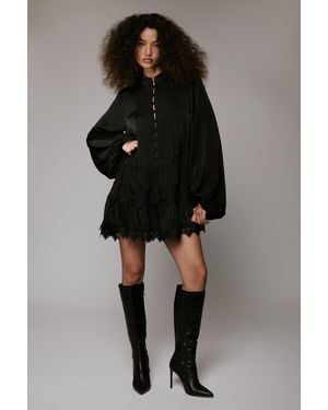 Bardot Antonia Lace Trim Mini Dress - Black