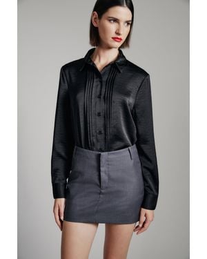 Bardot Dinah Pintuck Satin Shirt - Black