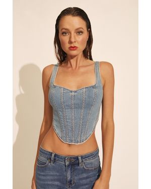 Bardot Denim Corset Bustier - Blue