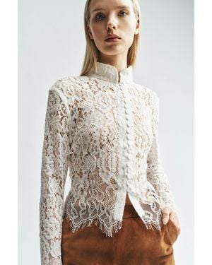 Bardot Remly Button Front Lace Top - Natural