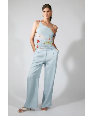 Bardot Layana Printed Mesh Asym Top - Blue