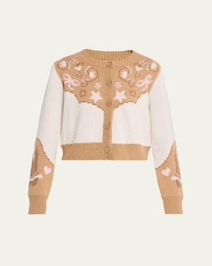LoveShackFancy Leyah Wool-Blend Saddle Up Cardigan - Natural