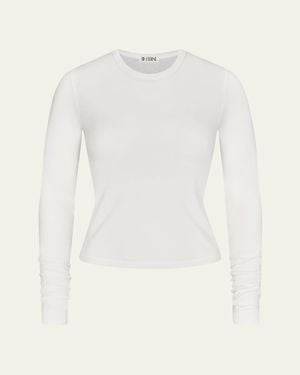 ÉTERNE Fitted Crewneck Long-Sleeve T-Shirt - White