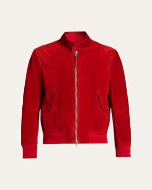 Tom Ford Suede Stand Collar Full-Zip Blouson - Red
