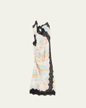 Christopher Esber Crinkle Satin Lace Twisted Cami Dress - White