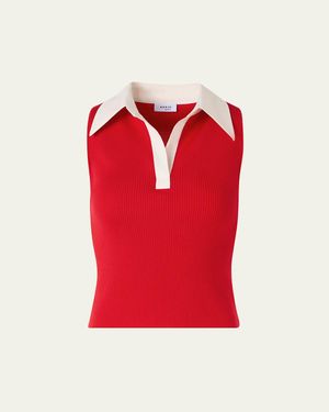 Akris Punto Sleeveless Wool Rib Polo Top - Red