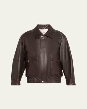 DUNST Vintage-Inspired Blouson Leather Jacket - Brown