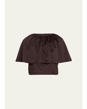 Vince Plissé Satin Cape Top - Red