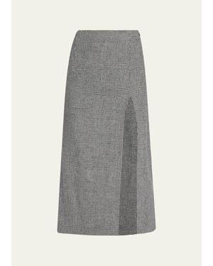 Michael Kors Glen Plaid Wool-Cashmere Slit Midi Skirt - Gray