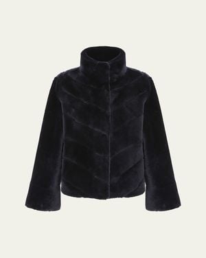 Gorski Reversible Merino Shearling Lamb Chevron Jacket - Black