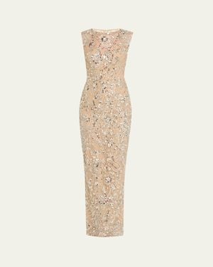 Bronx and Banco Bead & Sequin Floral-Embroidered Gown - Natural