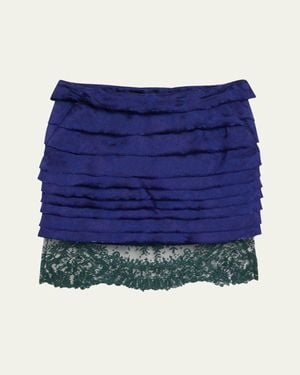 Saint Laurent Lace-Hem Ruffled Jacquard Mini Skirt - Blue