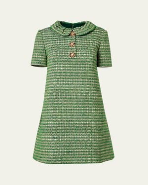 Carolina Herrera Collared Metallic Tweed Mini Shift Dress - Green