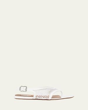 Alaïa Fishnet Patent Leather Flat Thong Sandals - Natural