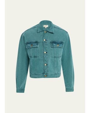 Sanderlak Cropped Washed Denim Jacket - Blue