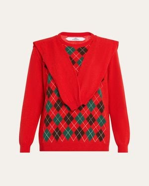 HODAKOVA Double-Sleeve Argyle Crewneck Sweater - Red