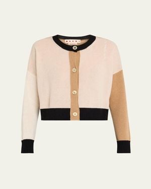 Marni Colorblock Cashmere Crewneck Cardigan - Natural