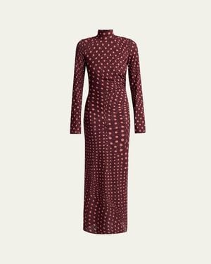 Stella McCartney Turtleneck Polka Dot Mesh Long-Sleeve Maxi Dress - Red