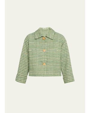Carolina Herrera Boxy Cotton-Blend Crop Jacket - Green