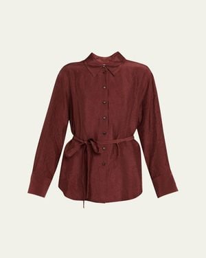 Jason Wu Belted Crinkled Silk Button-Down Shirt - Red