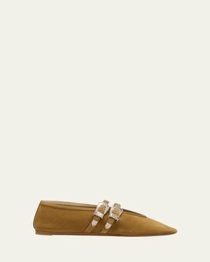 Le Monde Beryl Claudia Suede Western Buckle Ballerina Flats - Natural