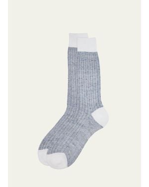 Bresciani Cotton And Linen Birdseye Rib Crew Socks - Blue
