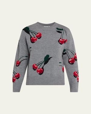 Monse Multi Cherry Wool Crewneck Sweater - Gray