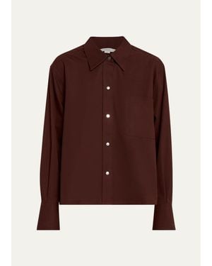 Vince Cotton Metal-Snap Long-Sleeve Shirt - Brown