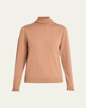 Chloé Ruffle-Edge Merino Wool Turtleneck Sweater - Natural