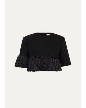 Heirlome Matilde Short-Sleeve Tassel Fringe Wool Crop Top - Black