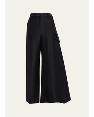 Heirlome Rickie Shantung Silk Asymmetric Wide-Leg Pants - Black