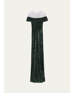 Naeem Khan Off-The-Shoulder Sequined Illusion Gown - White