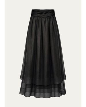 Toccin Amber Tiered Sheer Silk Midi Skirt - Black