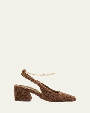 MARIA LUCA Ilaria Faux Fur Chain Slingback Pumps - Natural