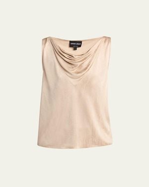 Giorgio Armani Cowl-Neck Metallic Jersey Top - Natural