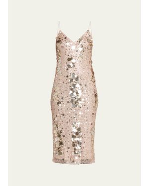 LoveShackFancy Kayleen Sequined Midi Dress - Natural