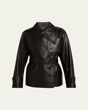 Heirlome Iggy Belted Leather Trench Jacket - Black