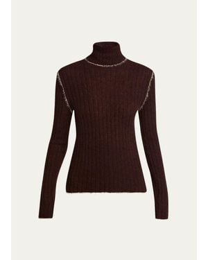 Moncler Wool-Blend Fringed Turtleneck Sweater - Purple