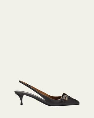 Prada 55Mm Brushed Leather Slingback Pumps - Natural