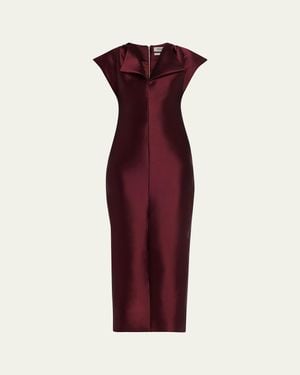 Christopher John Rogers Peel Cap-Sleeve Sheath Midi Dress - Red