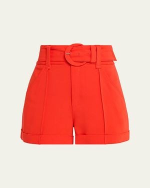 Cinq À Sept Aldi Belted High-Rise Stitched Shorts - Red