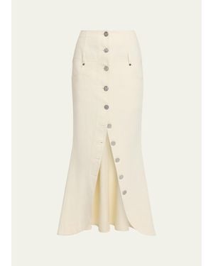 Wiederhoeft Button-Front Denim Maxi Tulip Skirt - Natural