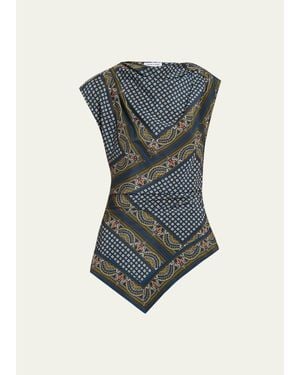 Veronica Beard Yvonne Paisley Silk-Blend Asymmetric Top - Blue