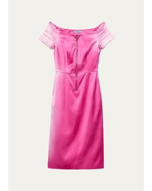 Prada Off-The-Shoulder Washed Duchesse Satin Midi Dress - Pink
