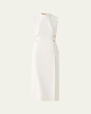 Akris Sleeveless Waist-Inset Side-Slit Midi Dress - Natural